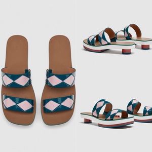NEW Zara Leather Slides With Geometric Detail